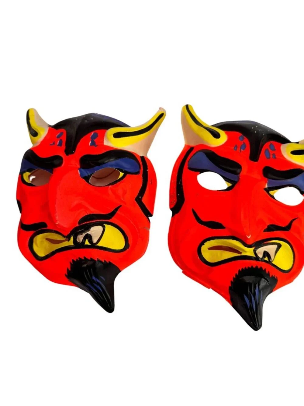Vintage Devil Halloween Masks Pair 1950s 60s Molded Plastic Horned Satan